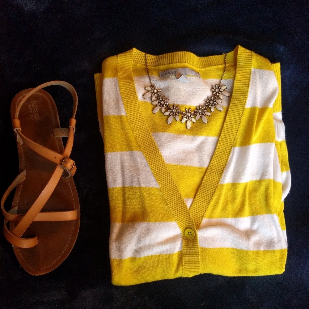 Old Navy white and yellow striped cardigan
